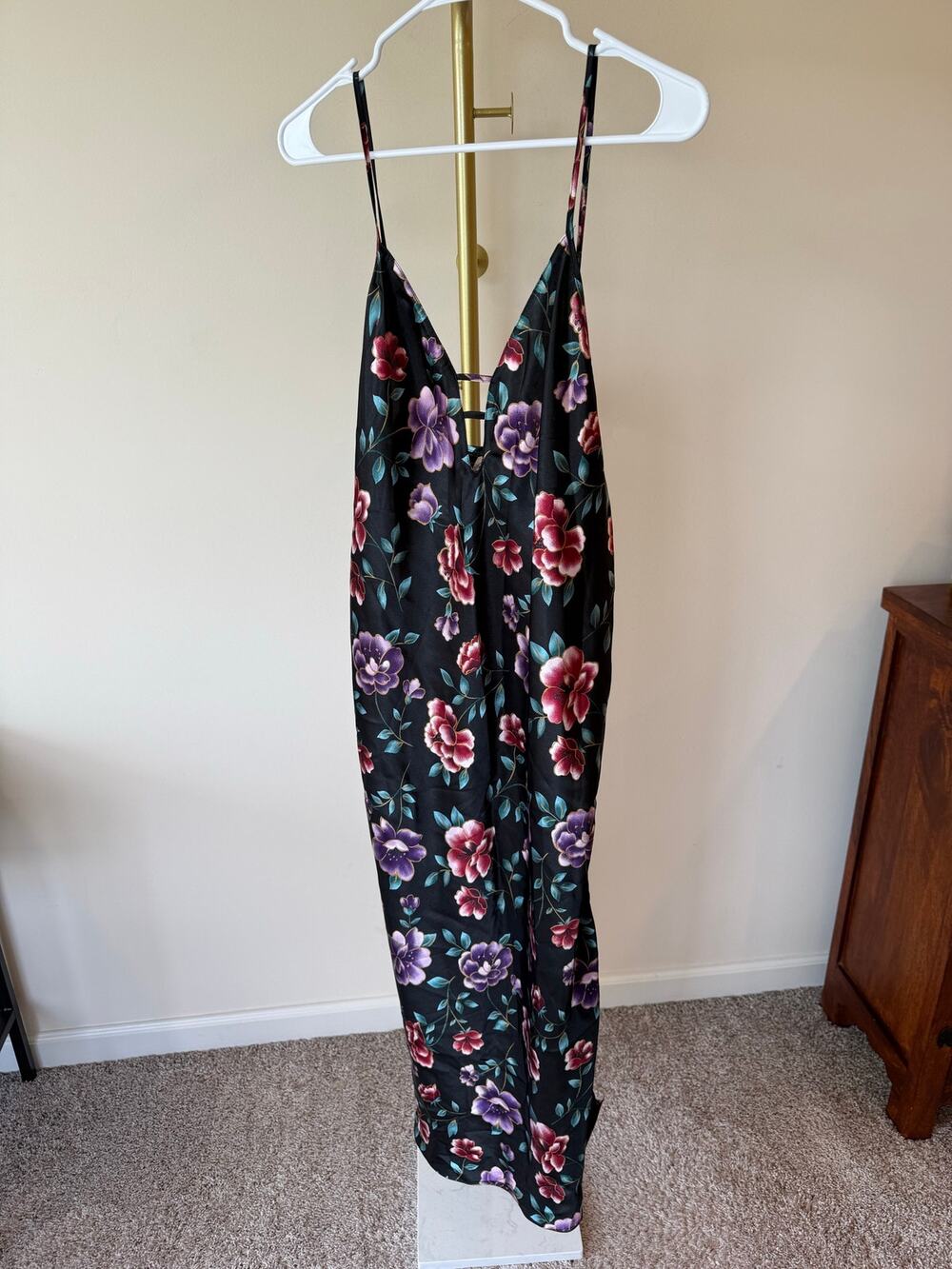 Secret Treasures Slip Dress Womens 1X Multicolor Floral V Neck Adjustable Straps